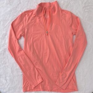 Gap Fit quarter zip athleisure wear top in a salmon color